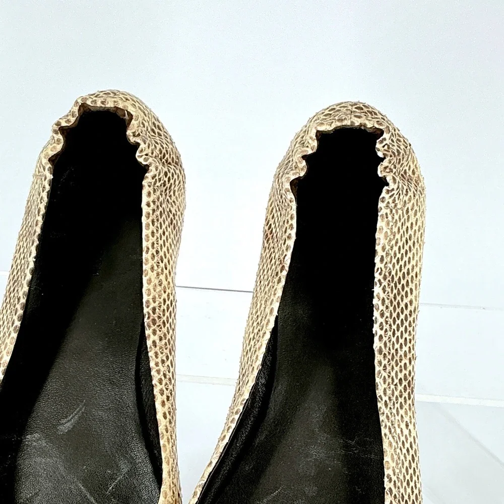 Tory Burch Size 7.5 Minnie Travel Ballet Flats‎ Snake Embossed Leather